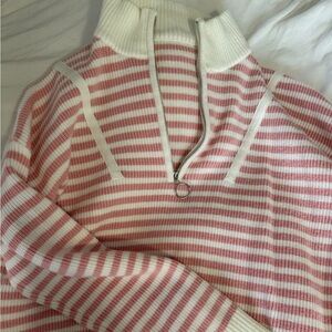 Striped Pink and White Half-Zip Sweater